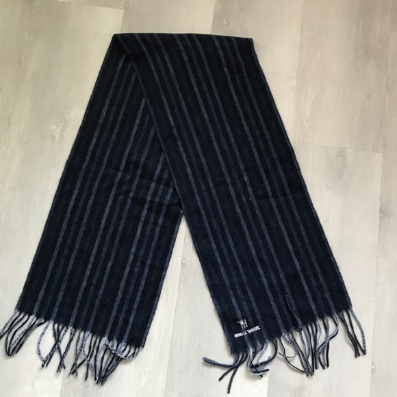 Hardy Amies Wool Blue Navy Stripe Scarf Fringe Scarf - Picture 1 of 9